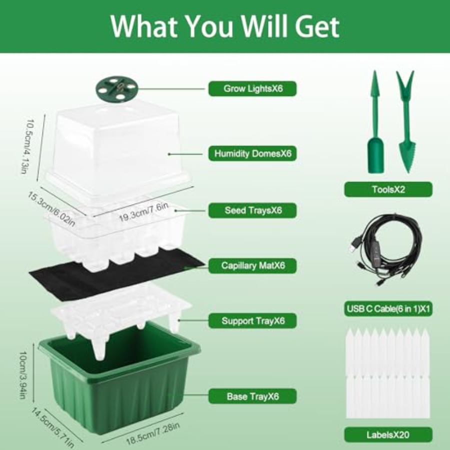 ถาดเพาะเมล็ดพร้อมไฟ 6 แพ็ค ชุด - Humidity Dome Kit บทวิจารณ์และราคา